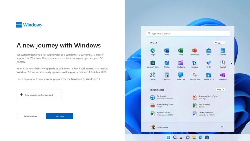 微軟推出全屏彈窗提醒 Win10 用戶升級 Win 11：支持與不支持設備獲不同提醒